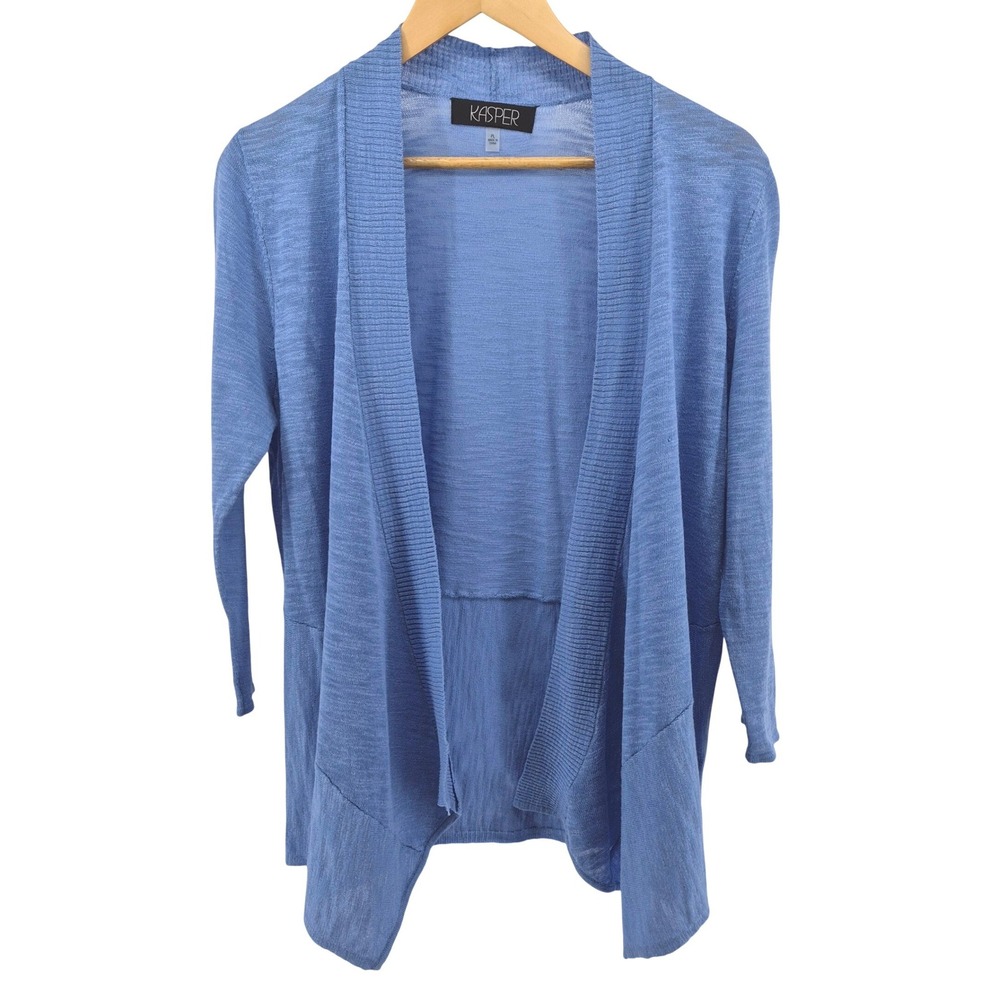Kasper Petite Blue Lightweight Open‎ Front Waterfall Cardigan Sweater Sz PL New
